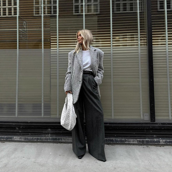 Damen Oversize Wollmix-Blazer im Bouclé-Look mit kastiger Silhouette Echoarchiv