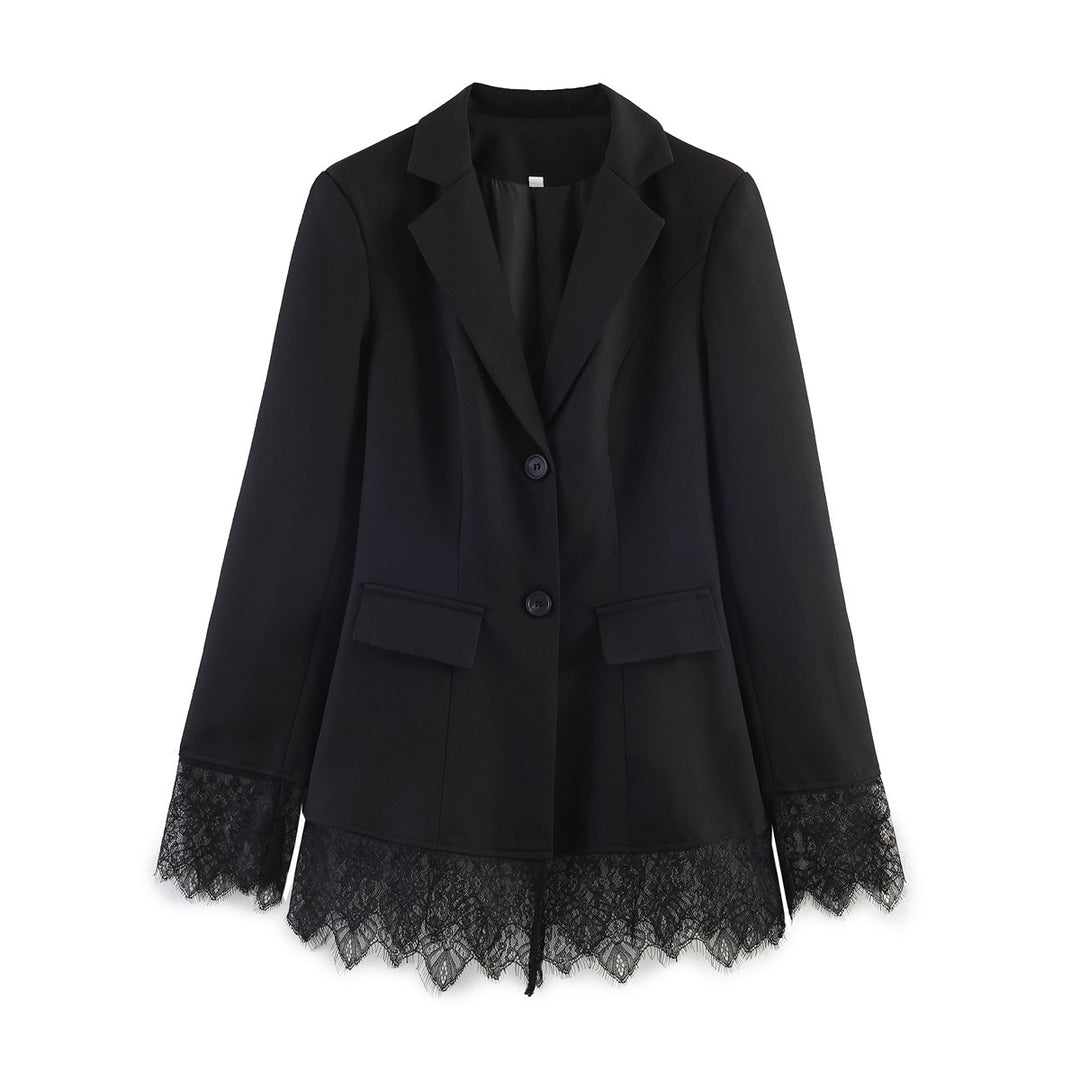 Damen Taillierter Blazer mit Spitzensaum und Pattentaschen Echoarchiv