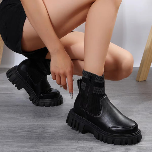 Damen Chunky Chelsea‑Boots mit Strickschaft, Reißverschluss und grober Lug‑Sohle Echo Archiv