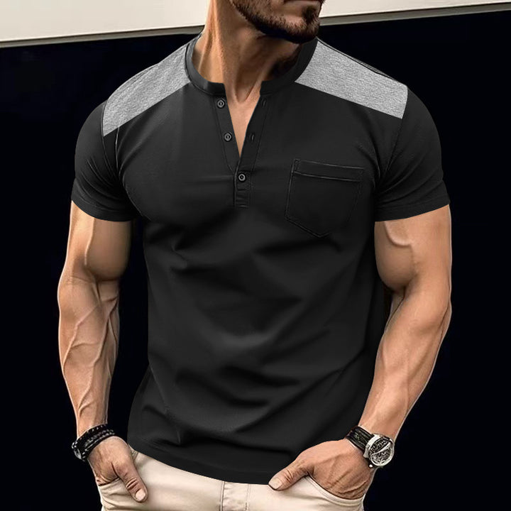 Herren Kurzarm-Henley-Shirt mit strukturiertem Design und praktischen Knöpfen Echoarchiv