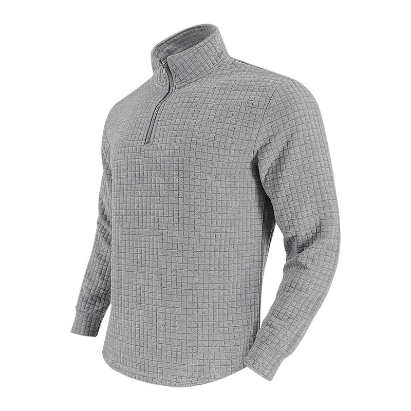Herren Stepp-Quarter-Zip-Pullover mit Karomuster und Stehkragen Echoarchiv
