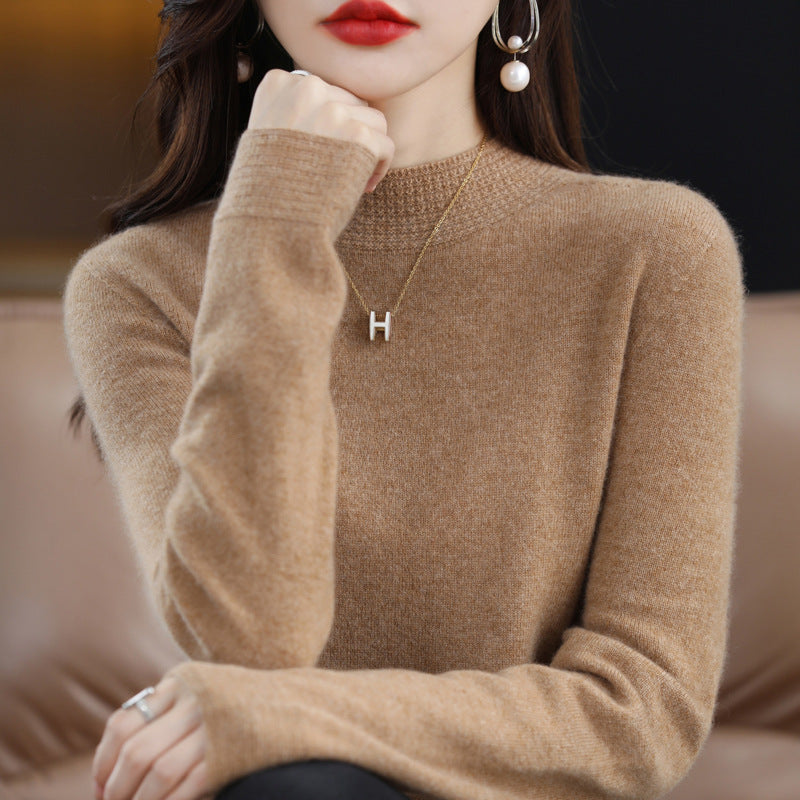 Damen Leichter Feinstrick-Mockneckpullover mit strukturierter Kragenblende Echoarchiv