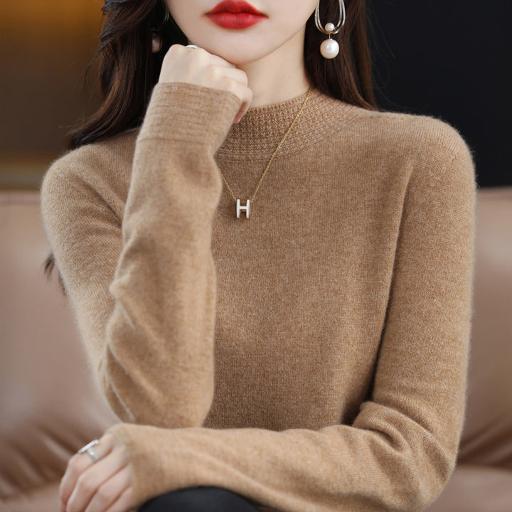 Damen Leichter Feinstrick-Mockneckpullover mit strukturierter Kragenblende Echoarchiv