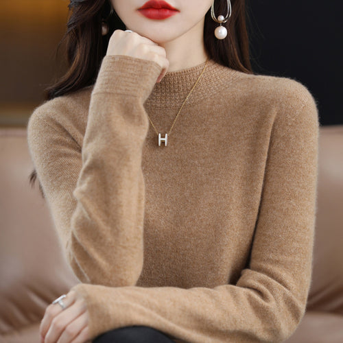 Damen Leichter Feinstrick-Mockneckpullover mit strukturierter Kragenblende Echoarchiv