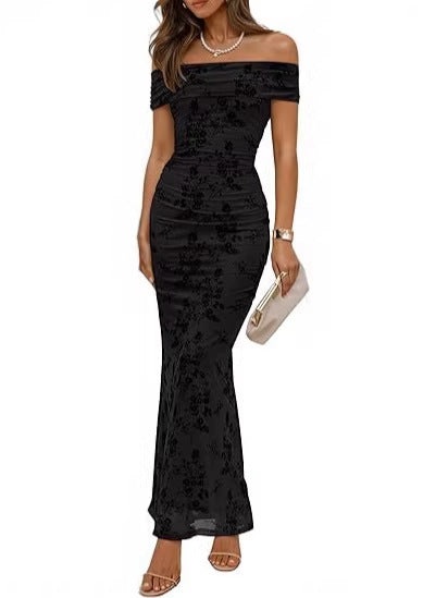 Damen elegantes Off-Shoulder Maxikleid mit floralem Muster und elastischem Einsatz Echo Archiv