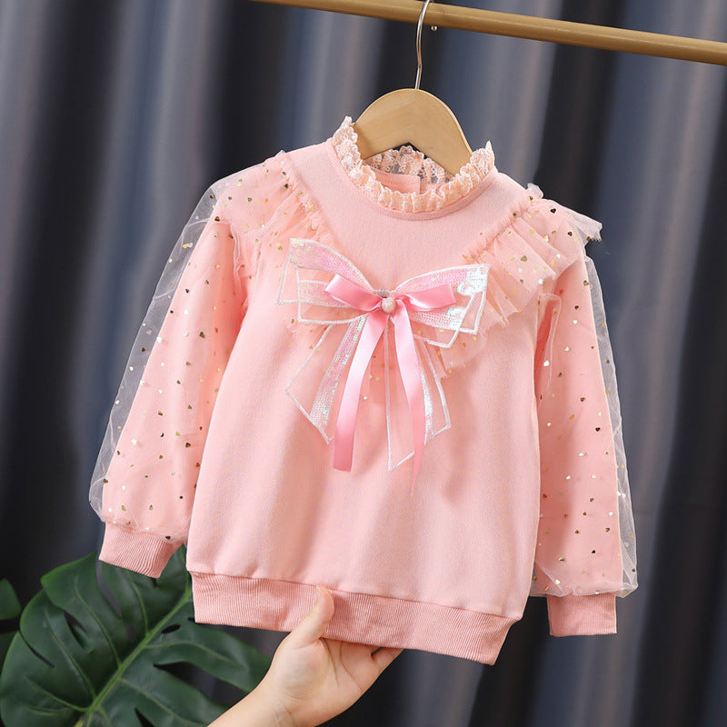 Mädchen modisches Sweatshirt mit dekorativen Tüllärmeln und Schleifendetails Echo Archiv