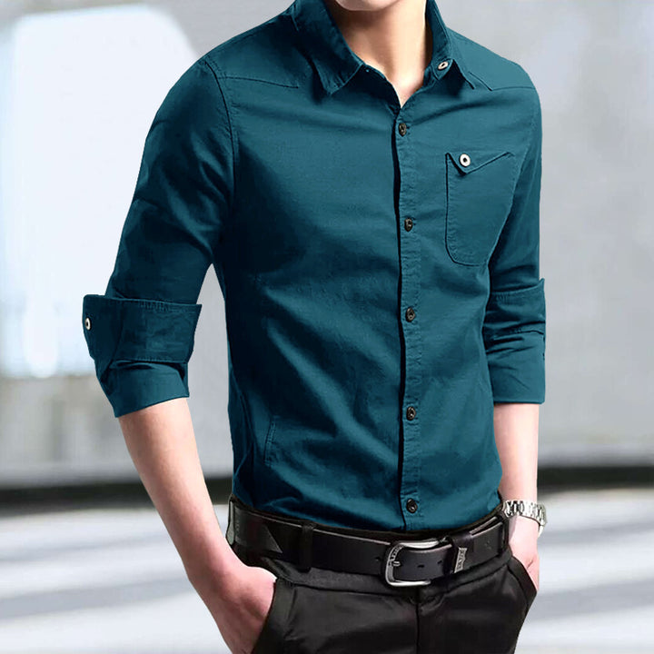 Herren Slim-Fit Baumwollhemd mit Kentkragen und Brusttasche Echo Archiv