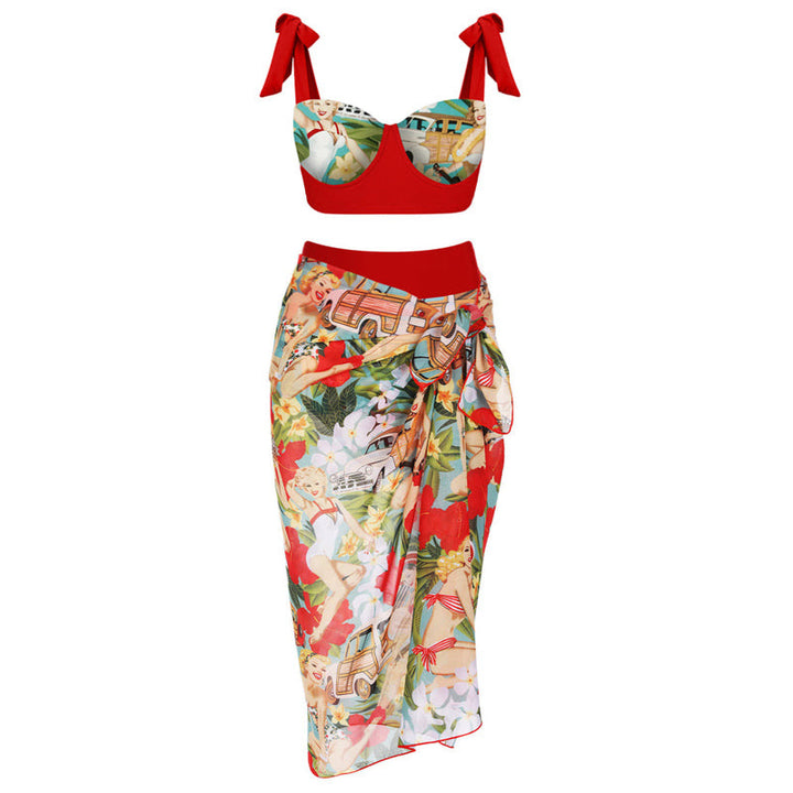 Damen Bikiniset mit hochtaillierten Shorts und verspieltem Wickelrock Echo Archiv