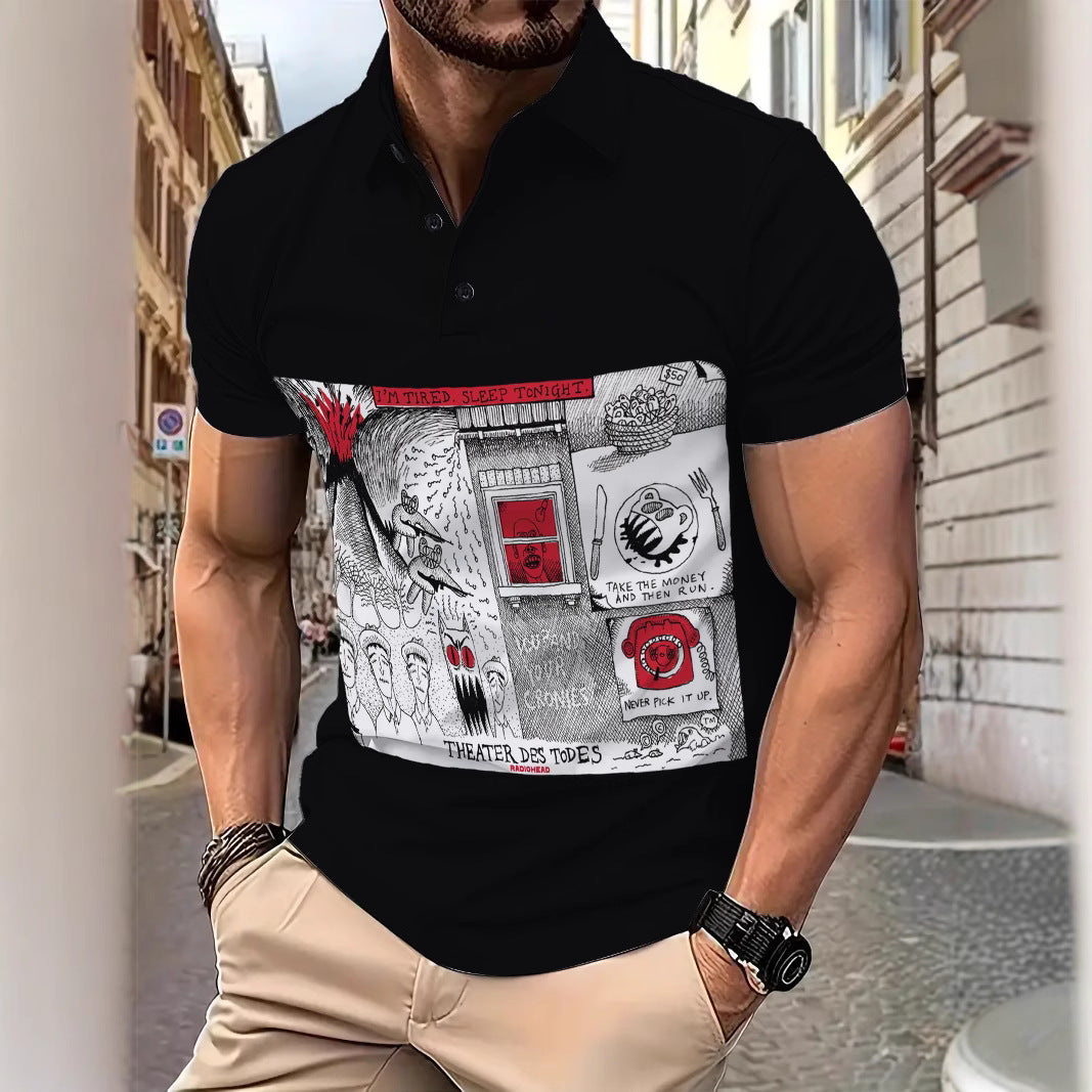 Herren Poloshirt mit kreativem Grafikprint und modernem Schnitt Echoarchiv