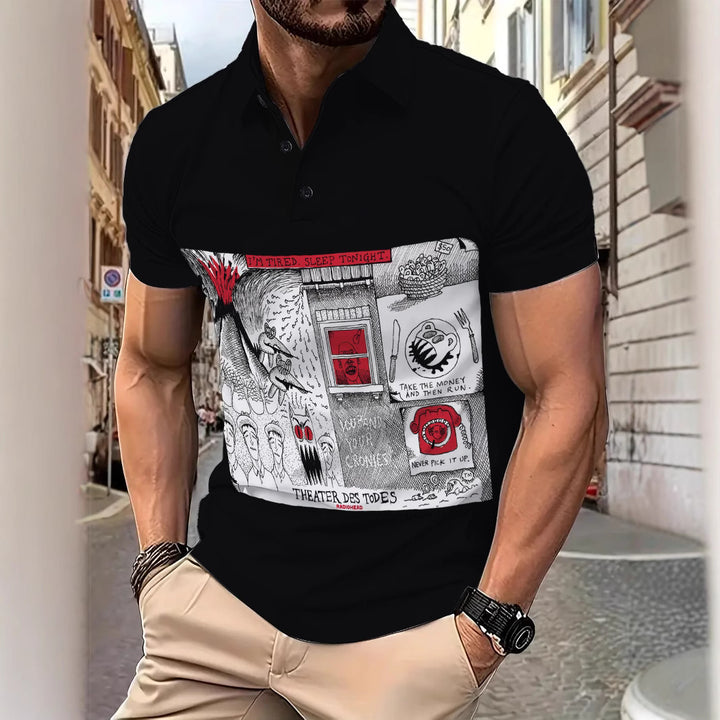 Herren Poloshirt mit kreativem Grafikprint und modernem Schnitt Echoarchiv