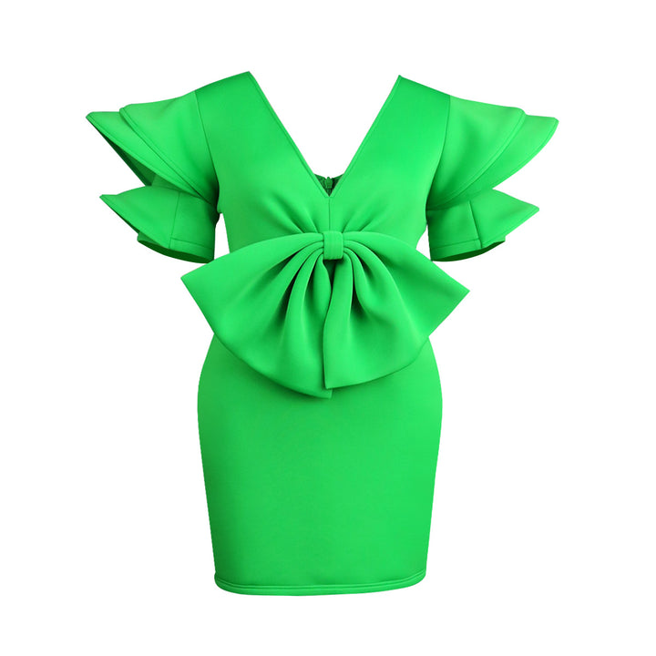 Damen Kleid mit voluminösen Rüschensäumen und dekorativem Schleifenakzent Echo Archiv