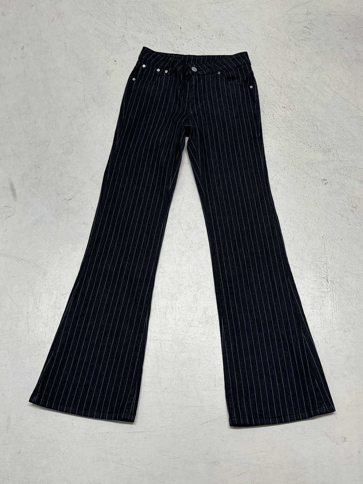 Damen nan taillierte Nadelstreifen Palazzo-Hose mit hohem Bund, Bügelfalte und weitem Bein Echo Archiv