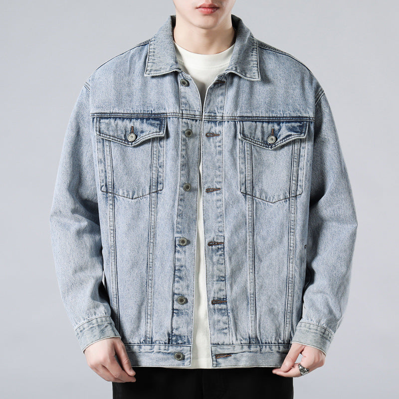 Herren Oversized Jeansjacke mit Metallknopfleiste und Brusttaschen Echo Archiv