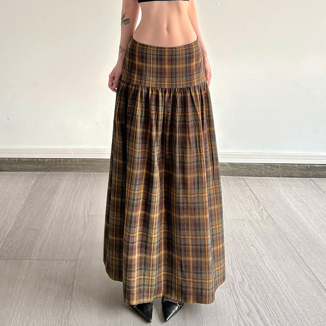 Damen Karierter Midirock mit hohem Taillenbund und voluminösem Schnitt Echo Archiv