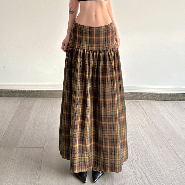 Damen Karierter Midirock mit hohem Taillenbund und voluminösem Schnitt Echo Archiv
