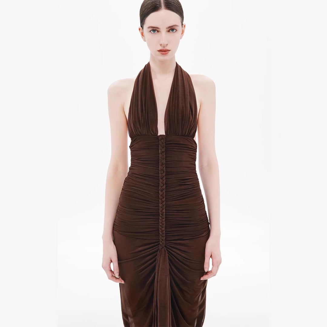 Damen elegantes trägerloses Abendkleid mit raffiniertem Drapé und tiefem Ausschnitt Echo Archiv