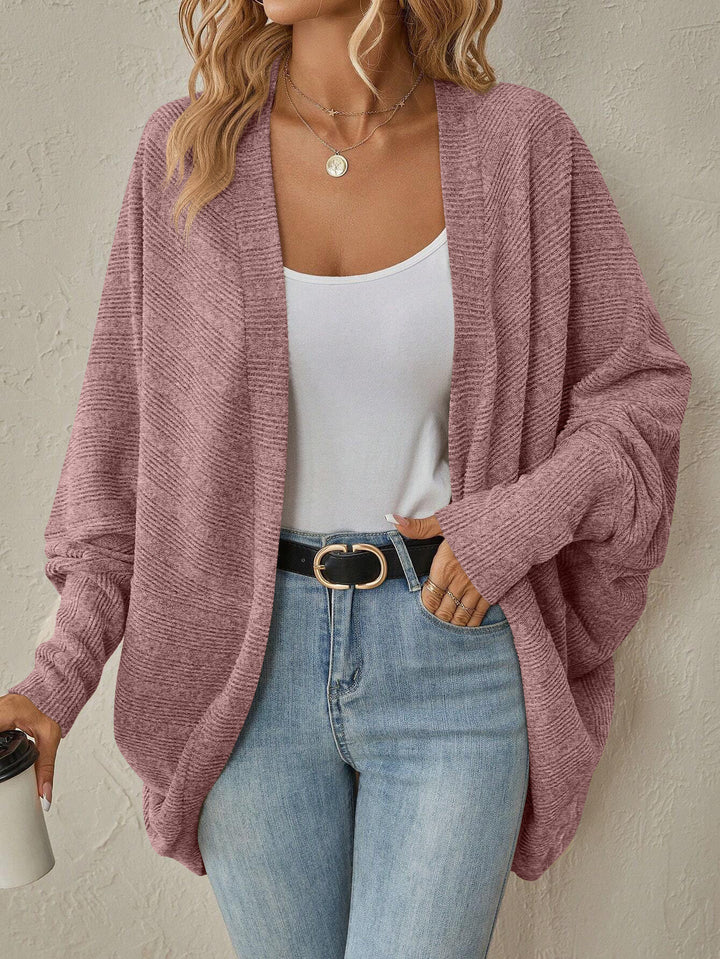 Damen Oversize Offener Strickcardigan mit Strukturstrick und weiten Trompetenärmeln Echoarchiv