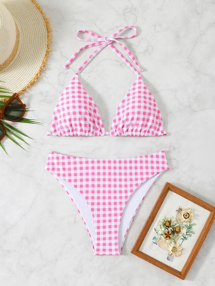 Damen Triangel-Bikini mit Floral- und Karomuster Echo Archiv