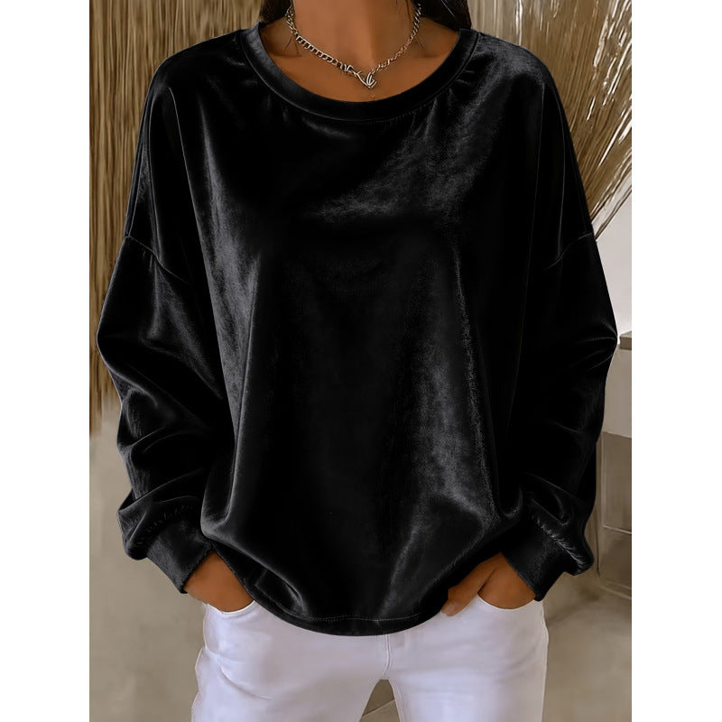 Damen Samt-Oversize-Sweatshirt mit Rundhalsausschnitt und eingesetzter Schulter Echoarchiv