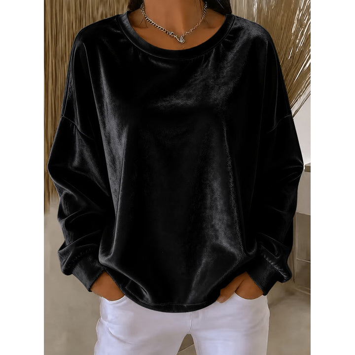 Damen Samt-Oversize-Sweatshirt mit Rundhalsausschnitt und eingesetzter Schulter Echoarchiv