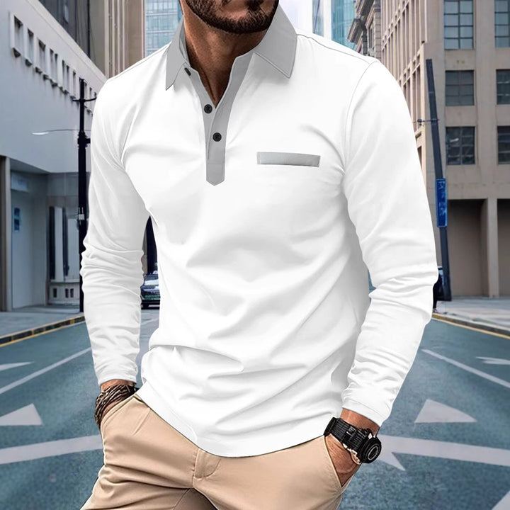 Herren Sportliches Langarmshirt mit kontrastierendem Kragen Echoarchiv
