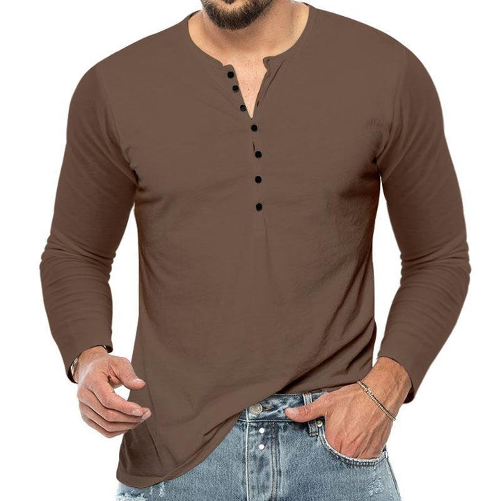 Herren langärmliges Henley-T-Shirt aus hochwertiger Baumwolle Echoarchiv