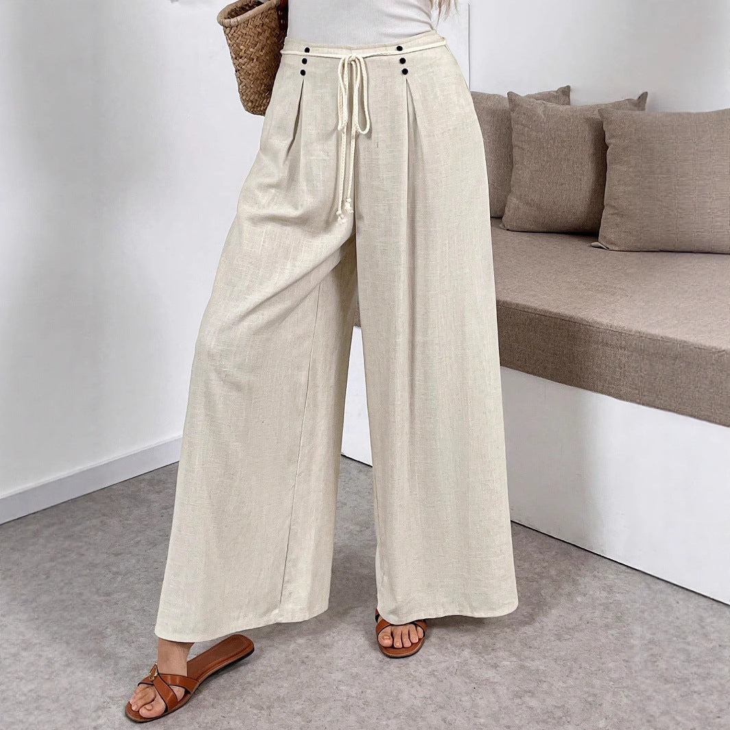 Damen Weit geschnittene Leinenhose mit verstellbarem Bund Echo Archiv