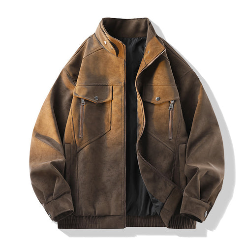 Herren Vintage-Optik Wildlederjacke mit Stehkragen, Utility-Taschen und Reißverschluss Echo Archiv