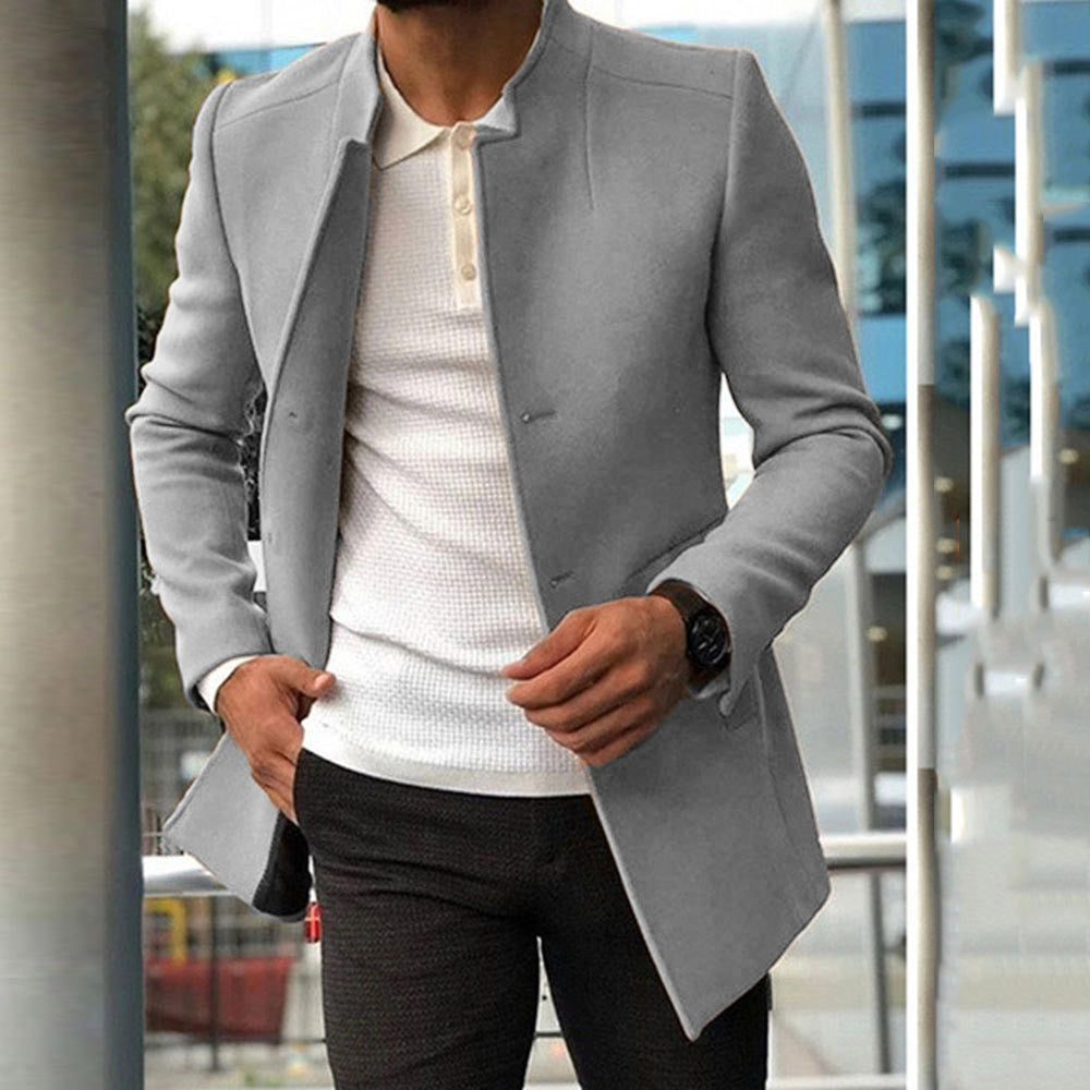 Herren moderner Blazer mit geradem Schnitt und elegantem Stehkragen – Tianoro