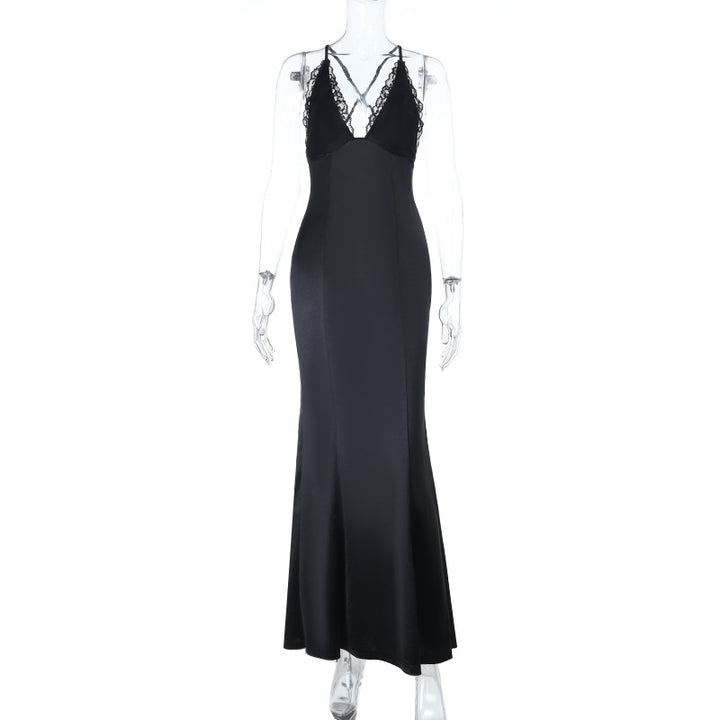 Damen elegantes langes Kleid mit verführerischem Spitzendetail und tiefem Ausschnitt Echo Archiv