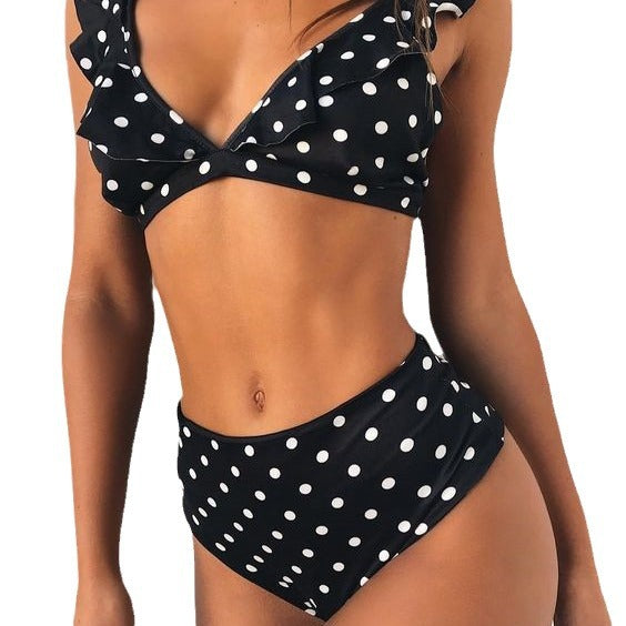 Damen Hoch tailliertes Bikini-Set mit verspielten Rüschen und Pünktchen Echo Archiv