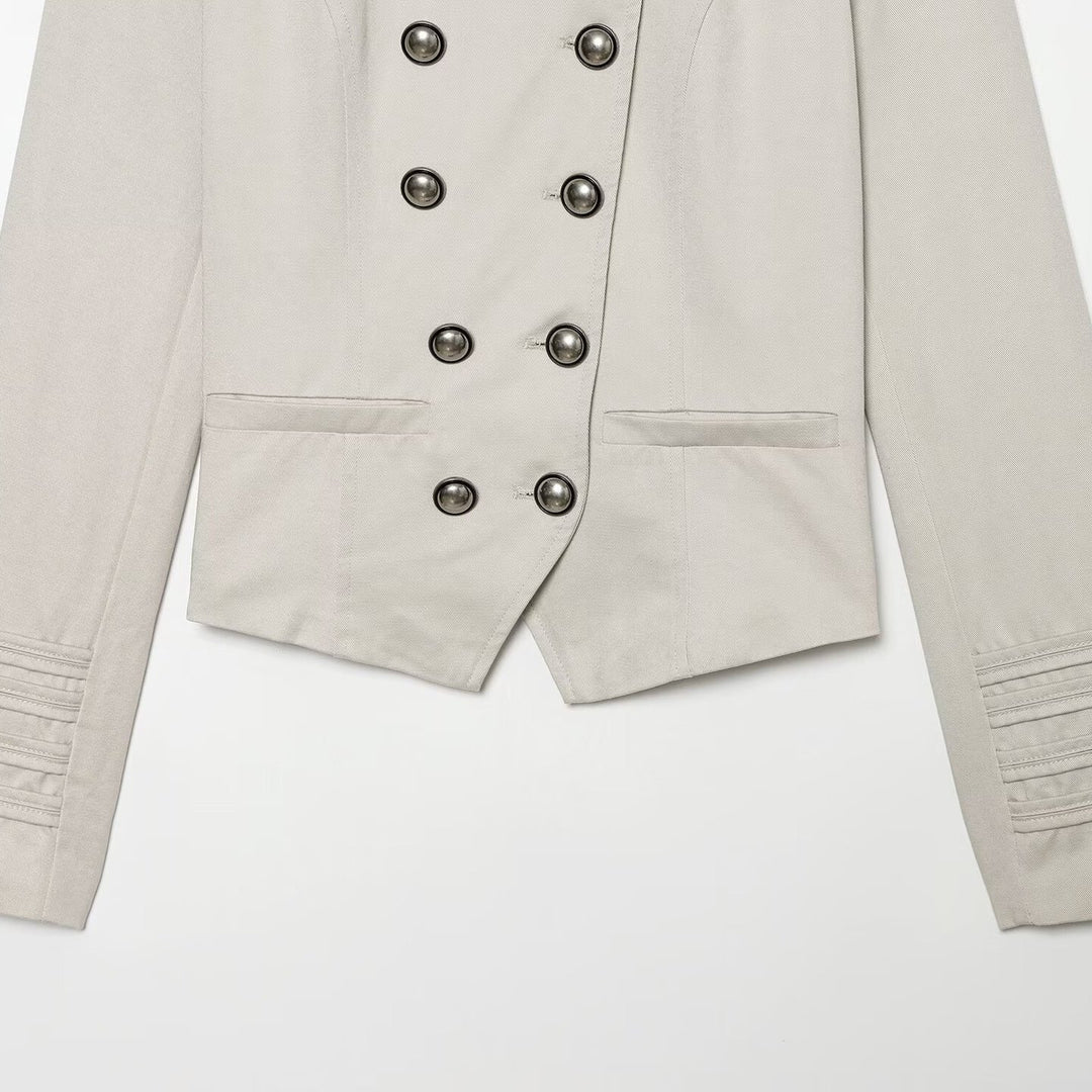 Damen Taillierter kurzblazer im Matrosen‑Military‑Stil mit Stehkragen und dekorativen Zierknöpfen Echoarchiv