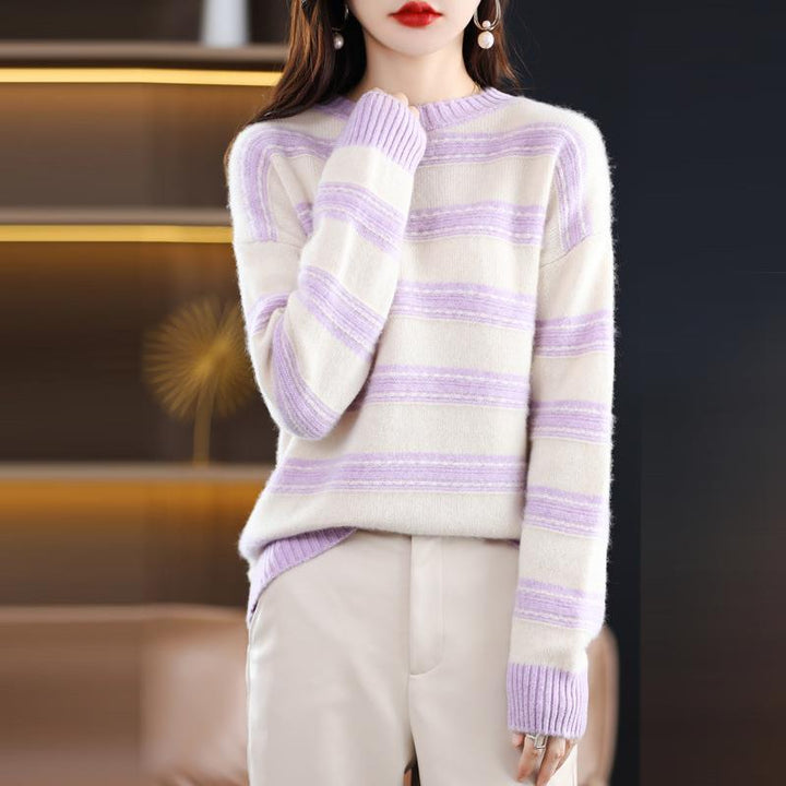 Damen Weicher Streifenpullover im Mohair‑Look mit kastenförmiger Silhouette Echoarchiv