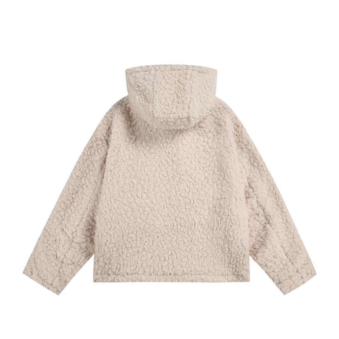 Damen Oversize Sherpa‑Kapuzenjacke mit verdeckter Frontblende und aufgesetzten Taschen Echoarchiv