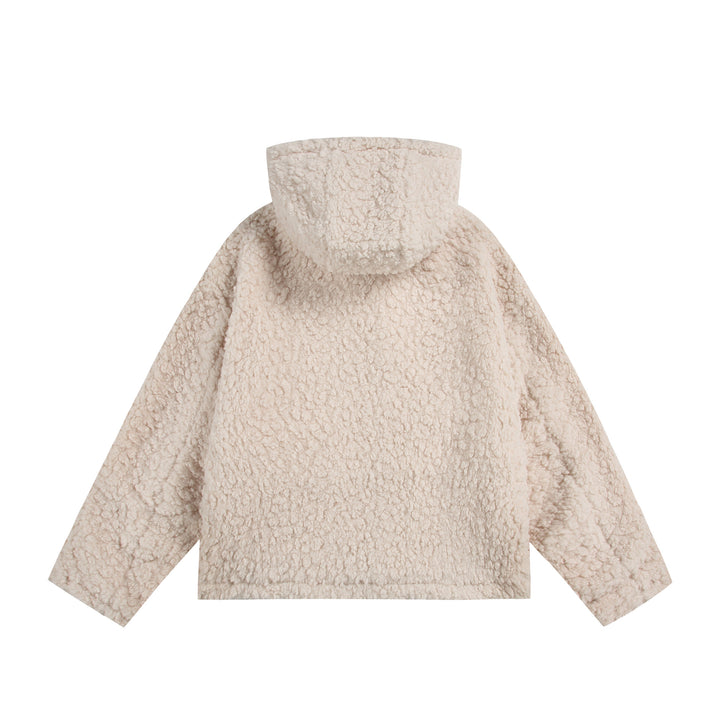 Damen Oversize Sherpa‑Kapuzenjacke mit verdeckter Frontblende und aufgesetzten Taschen Echoarchiv