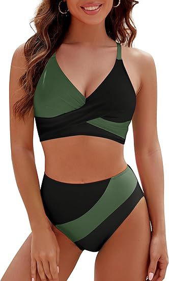 Damen Hoch tailliertes Bikini-Set mit modischem Wickeloberteil Echo Archiv