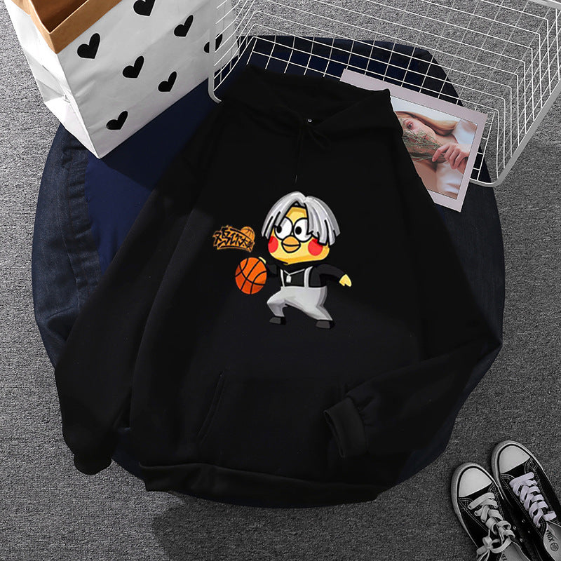 Unisex Kapuzenpullover mit Comic-Küken Basketballprint, Kängurutasche und weichem Fleece – Auréline