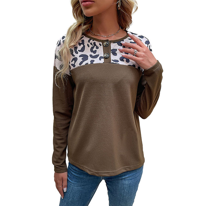 Damen Langarm-Waffelshirt mit Leo-Schulterpasse und Knopfblende Echoarchiv
