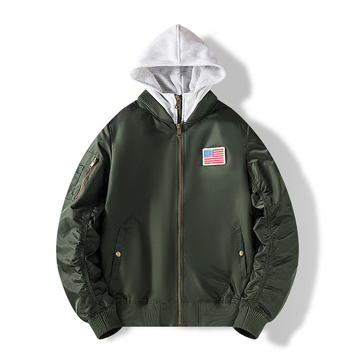 Herren Nylon‑Bomberjacke mit integrierter Sweatkapuze und Ärmel‑Utility‑Tasche Echo Archiv