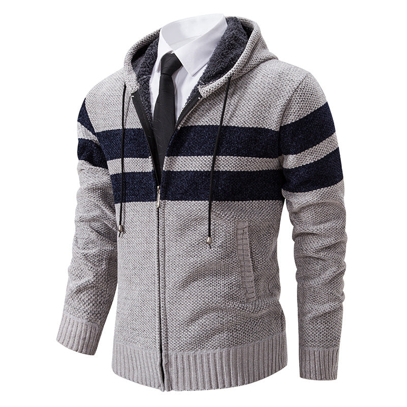 Herren nan gestrickte Kapuzenjacke mit Teddyfutter, verdecktem Reißverschluss und kontrastreifen Echo Archiv