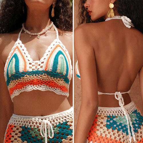Damen gehäkeltes Bikinioberteil mit buntem Muster und verstellbaren Trägern Echo Archiv