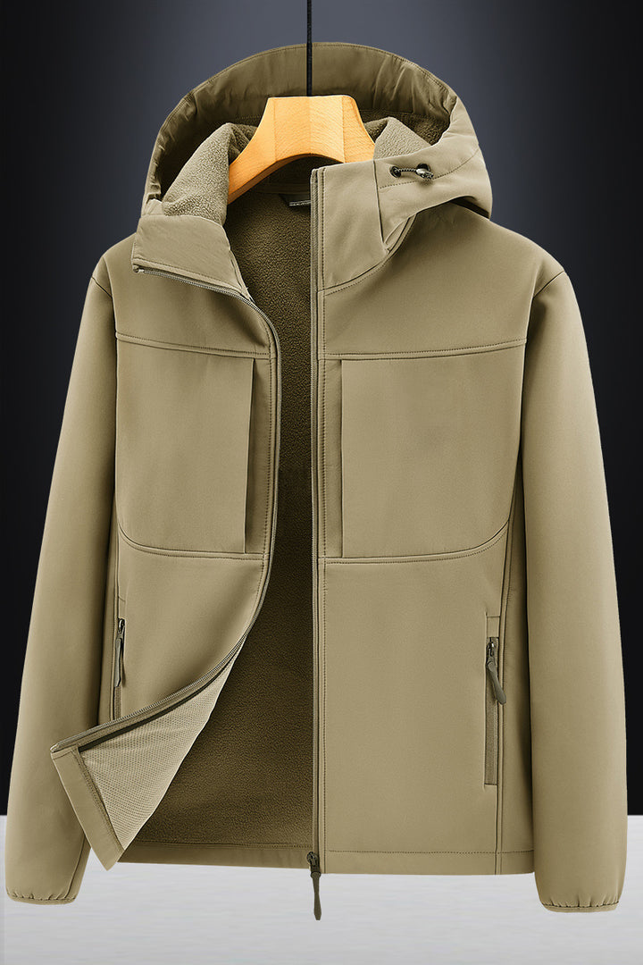Herren Thermo-Softshelljacke mit Sherpa‑Futter, Kapuze und verdeckten Reißverschlusstaschen Echo Archiv