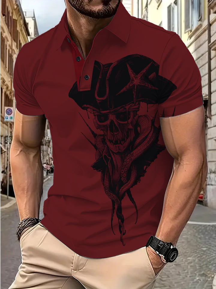 Herren Poloshirt mit kreativem Piratenmotiv Echoarchiv