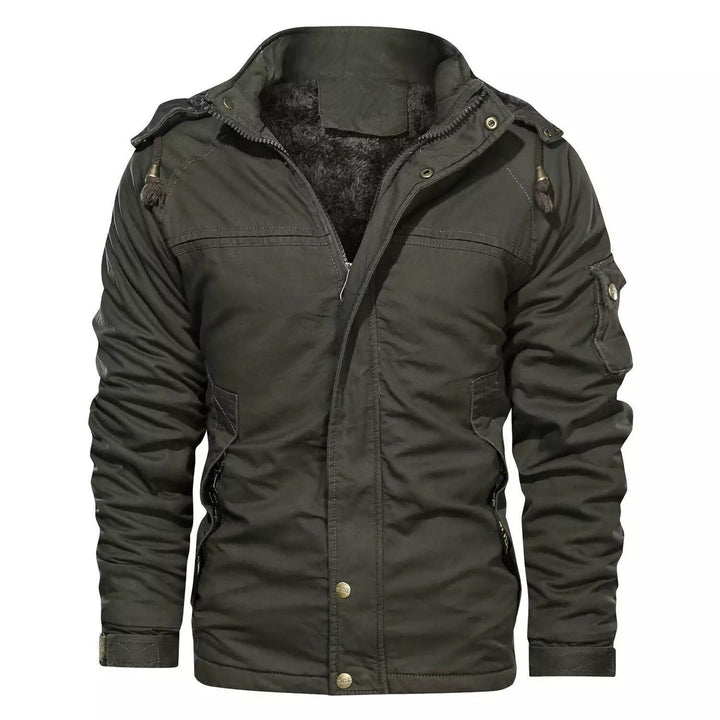 Herren robustes Canvas-Militärblouson mit wärmender Teddyfutter‑Innenlage und Kapuze Echo Archiv