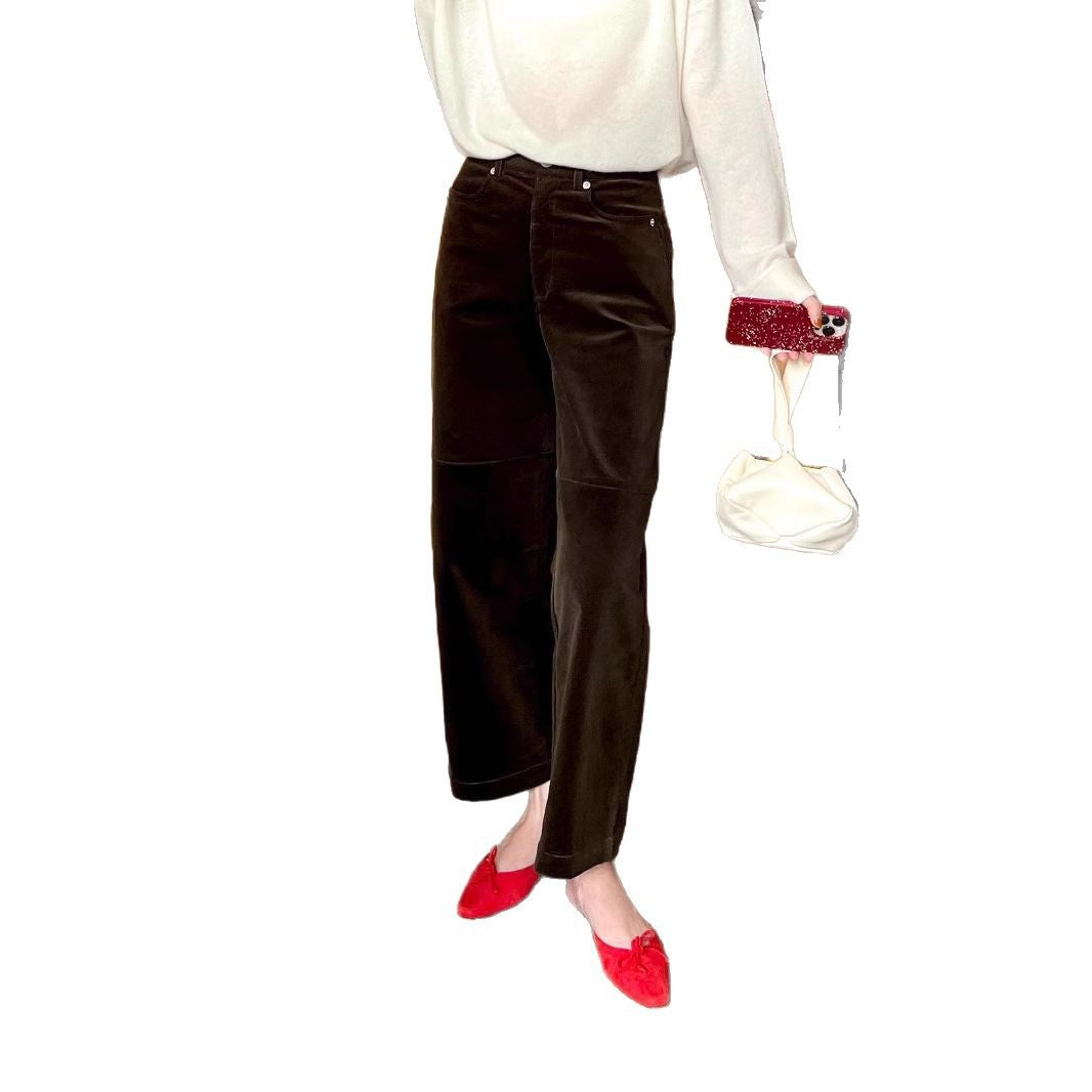 Damen Weite Cordhose mit hoher Taille, Cropped-Bein und Eingrifftaschen Echo Archiv