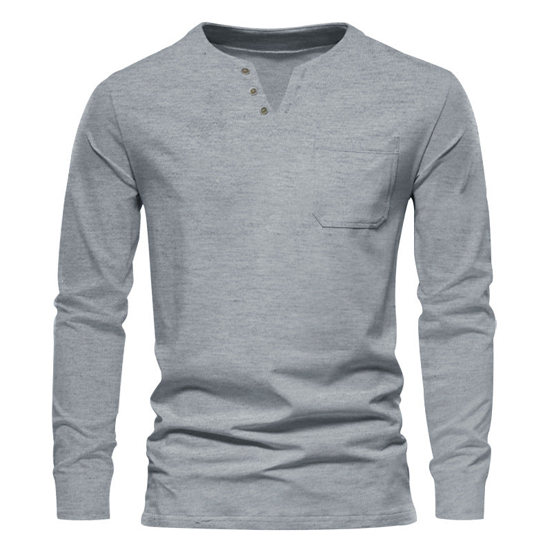 Herren langärmliges Henley-T-Shirt mit stilvollem Knopfdesign und praktischer Brusttasche Echoarchiv