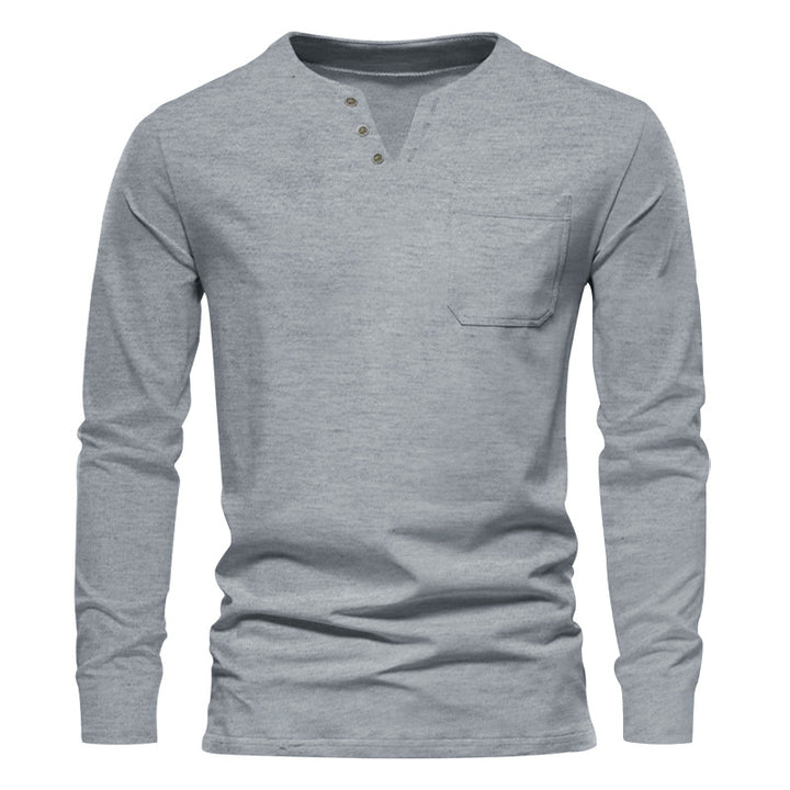 Herren Langarm-Henley-Shirt mit praktischer Brusttasche und modischem Knopfdesign Echoarchiv