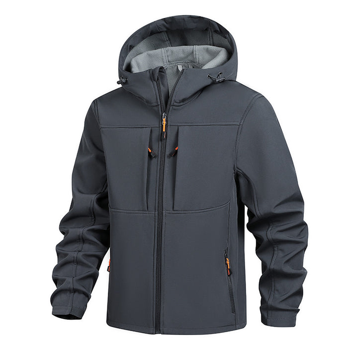 Herren Multifunktionale Softshell-Jacke mit verstellbarer Kapuze und mehreren Taschen Echoarchiv