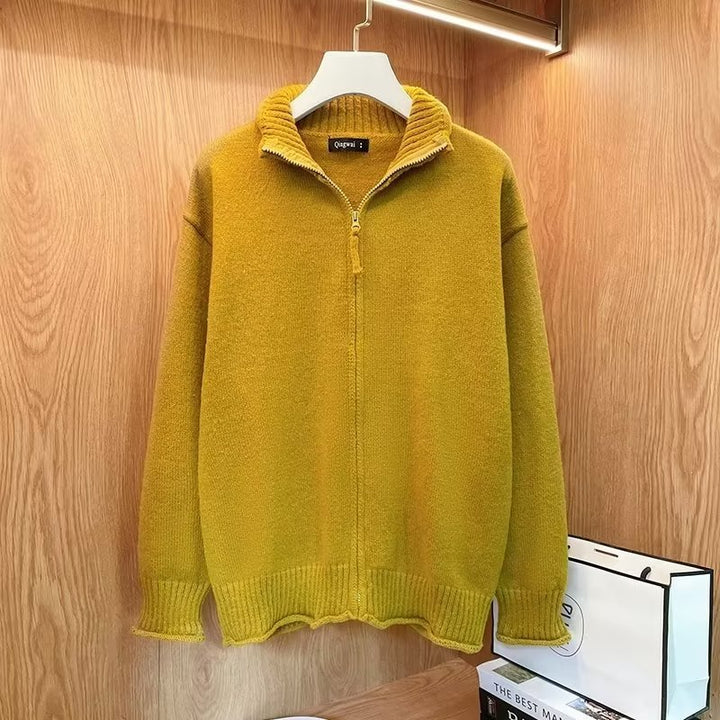 Unisex Komfortabler Reißverschluss-Strickblouson mit geradem Schnitt und Stehkragen Echoarchiv