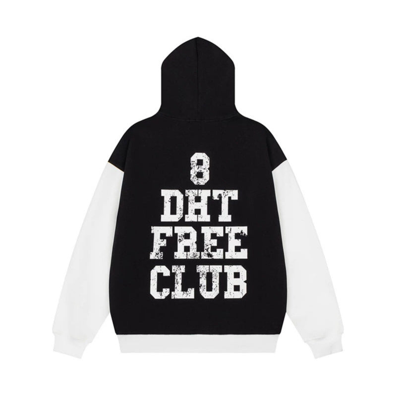 Damen Kapuzen-Sweatshirt im College-Style mit Kontrastärmeln, Kängurutasche und Vintage-Print Echoarchiv